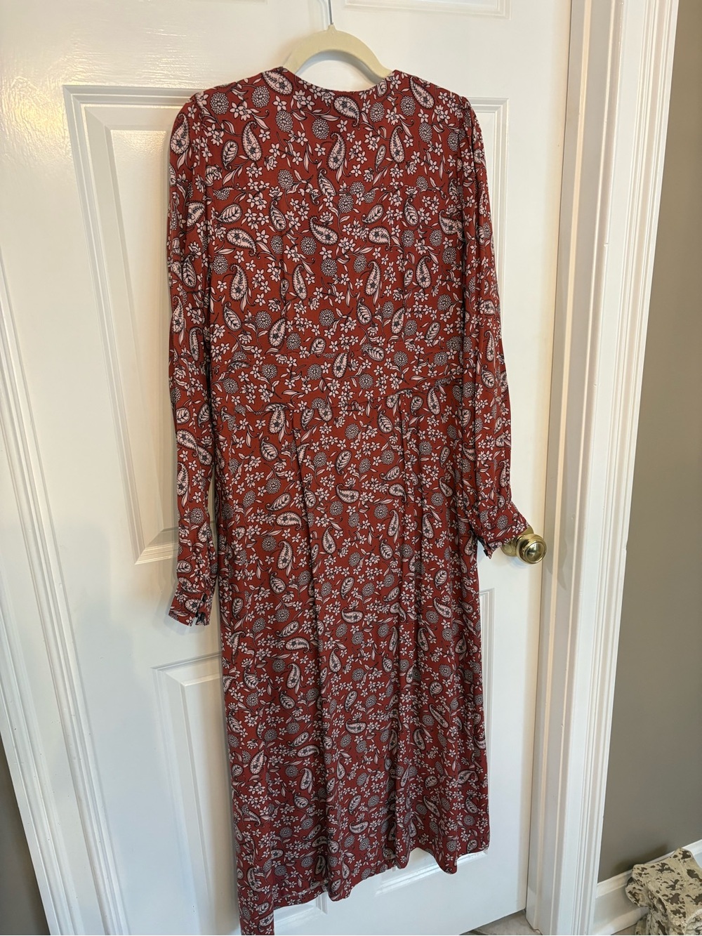 Rust Red Paisley Long Sleeve Maxi Dress